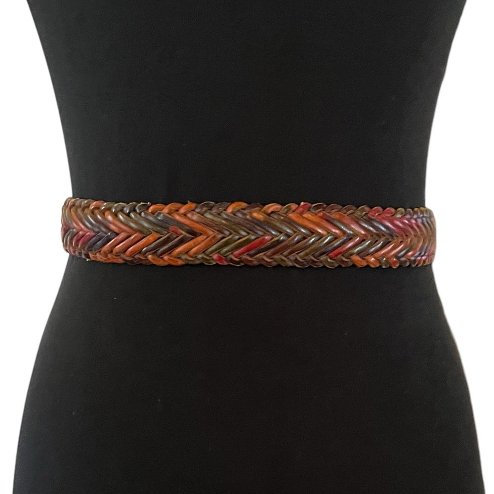 90s Vintage deadstock genuine leather braided multicolor leather belt XS - Picture 6 of 9